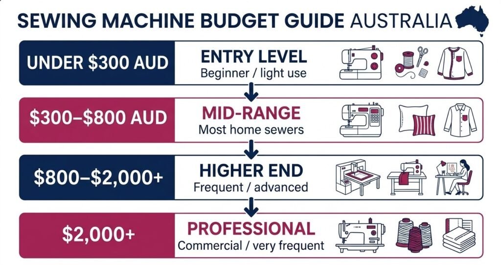 An Australian sewing machine budget infographic.